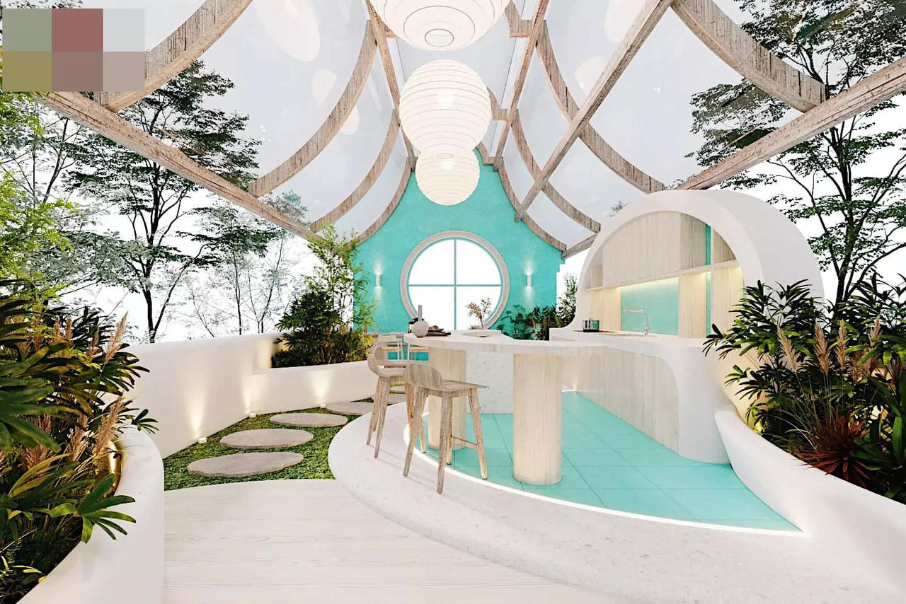 Biệt thự mang sắc xanh biển cả, sân thượng gây mê với mái trong suốt