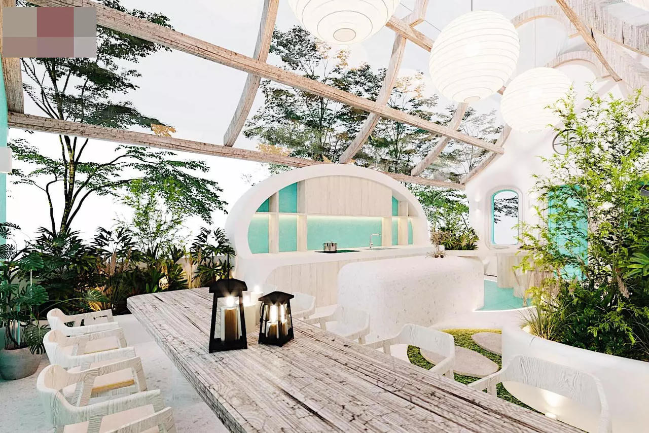 Biệt thự mang sắc xanh biển cả, sân thượng gây mê với mái trong suốt