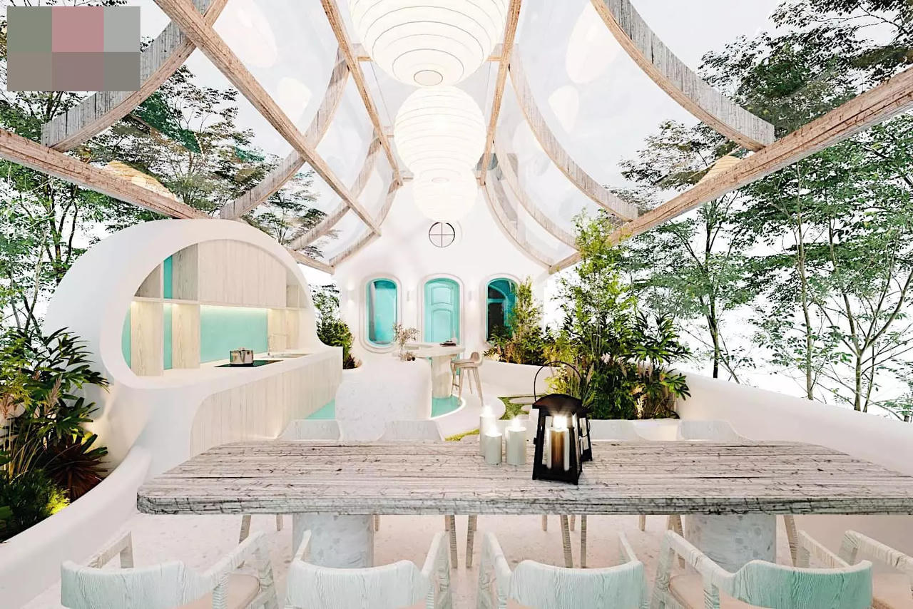 Biệt thự mang sắc xanh biển cả, sân thượng gây mê với mái trong suốt