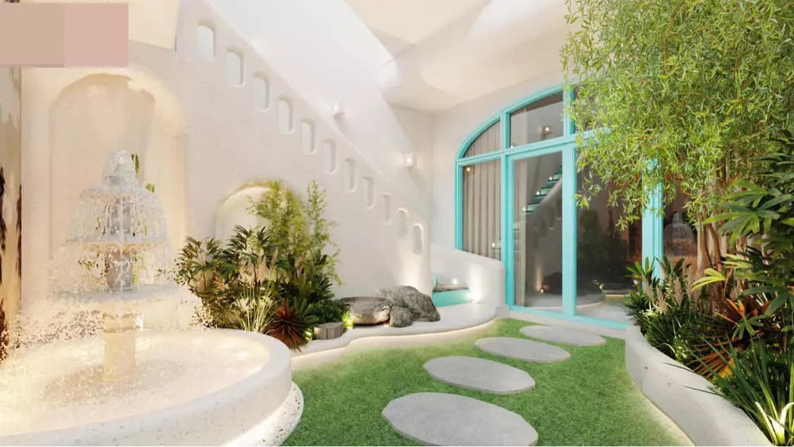 Biệt thự mang sắc xanh biển cả, sân thượng gây mê với mái trong suốt