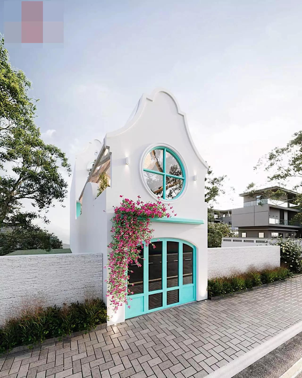 Biệt thự mang sắc xanh biển cả, sân thượng gây mê với mái trong suốt