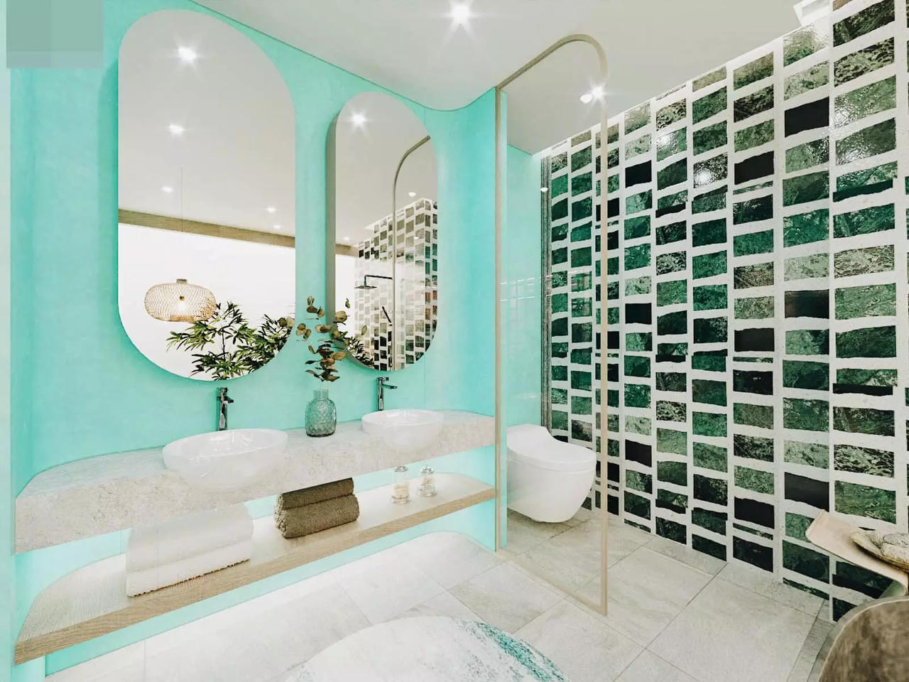 Biệt thự mang sắc xanh biển cả, sân thượng gây mê với mái trong suốt