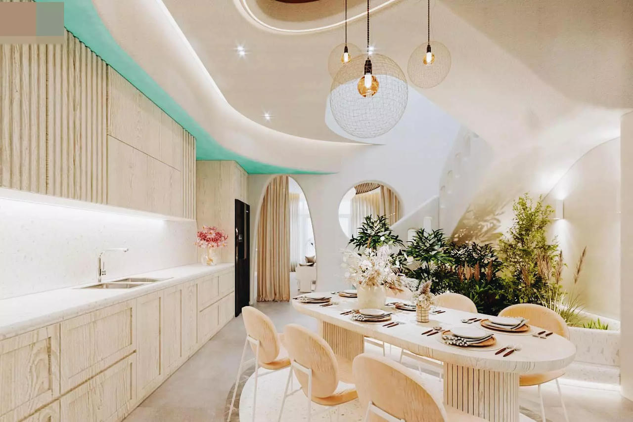 Biệt thự mang sắc xanh biển cả, sân thượng gây mê với mái trong suốt