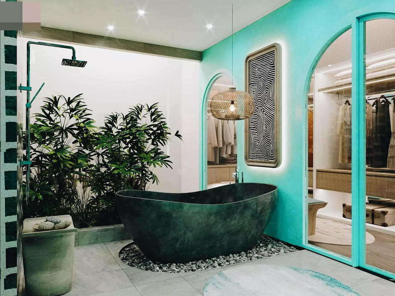 Biệt thự mang sắc xanh biển cả, sân thượng gây mê với mái trong suốt