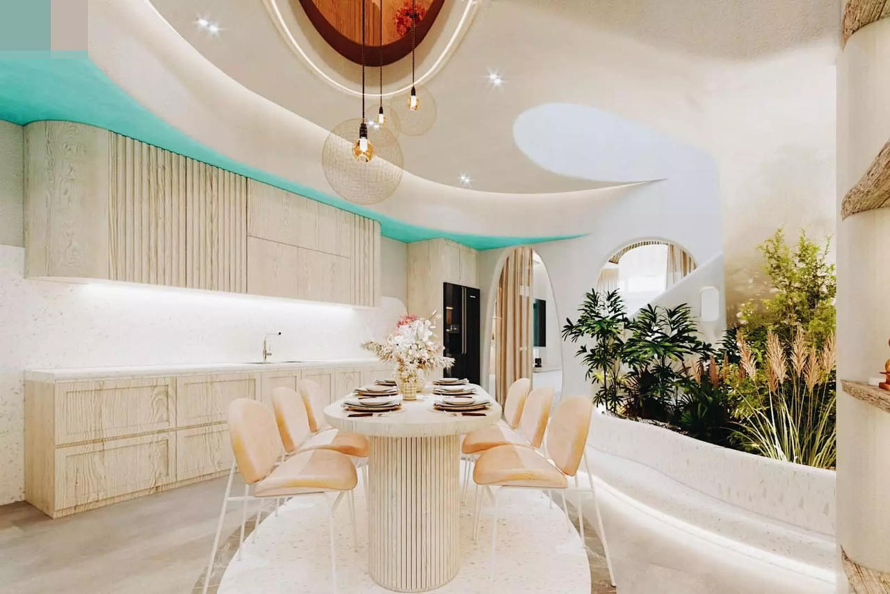 Biệt thự mang sắc xanh biển cả, sân thượng gây mê với mái trong suốt