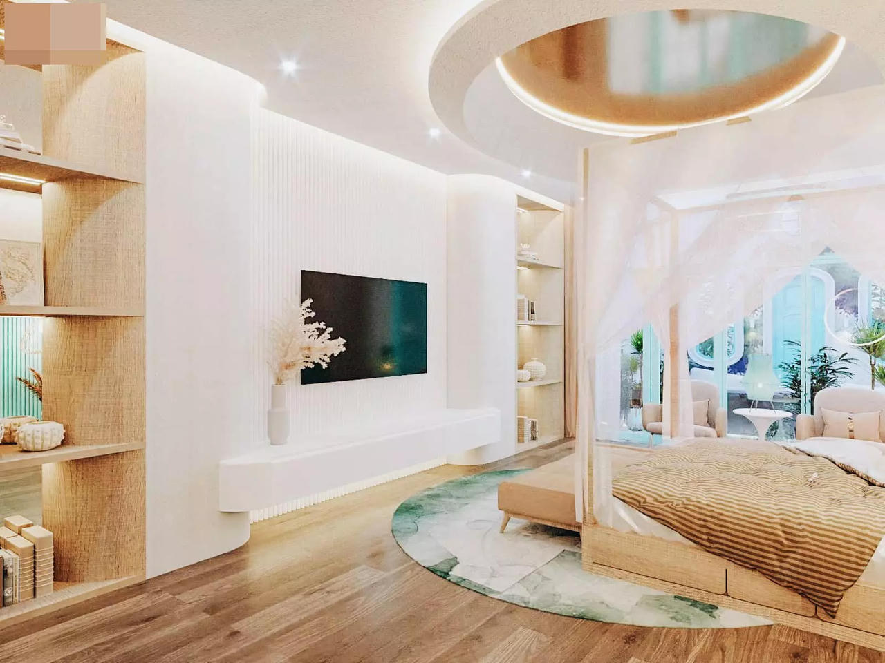 Biệt thự mang sắc xanh biển cả, sân thượng gây mê với mái trong suốt