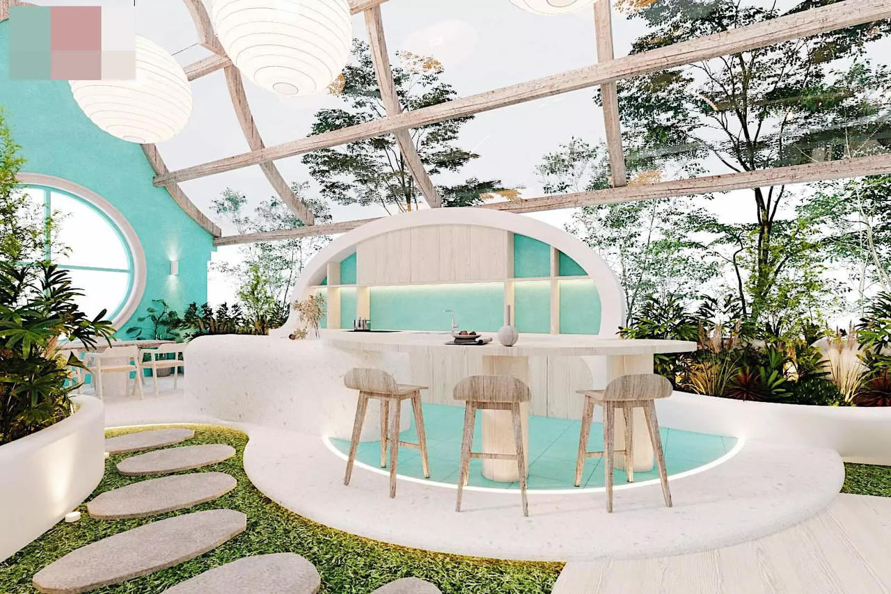 Biệt thự mang sắc xanh biển cả, sân thượng gây mê với mái trong suốt