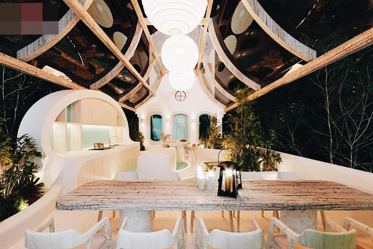 Biệt thự mang sắc xanh biển cả, sân thượng gây mê với mái trong suốt