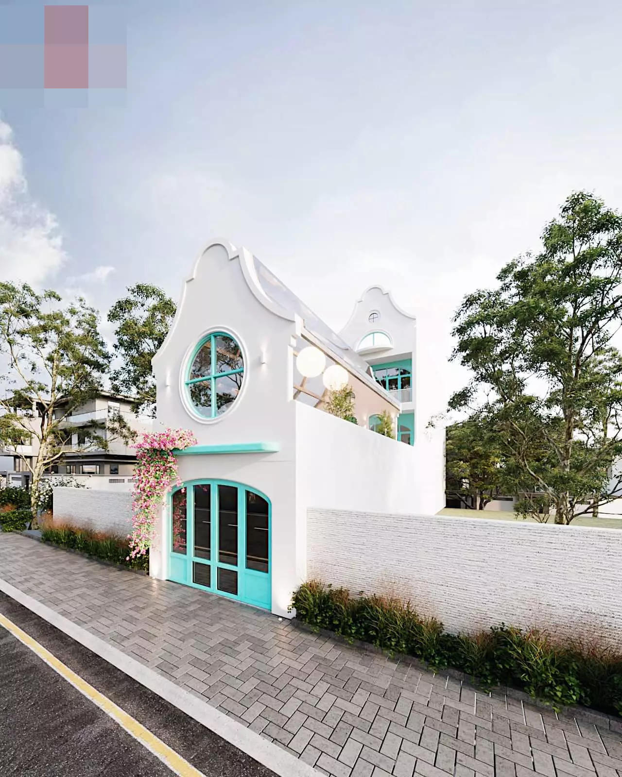 Biệt thự mang sắc xanh biển cả, sân thượng gây mê với mái trong suốt