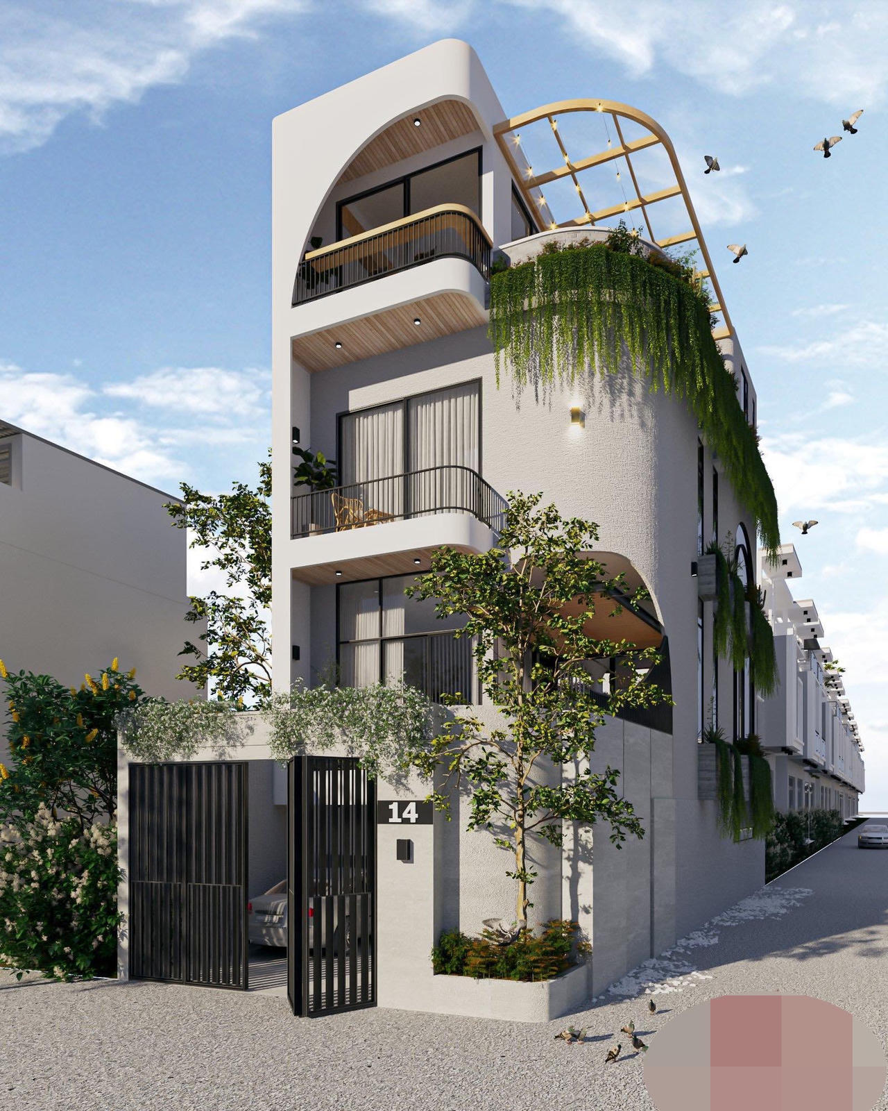 Rừng cây tươi tốt trong ngôi nhà giữa phố