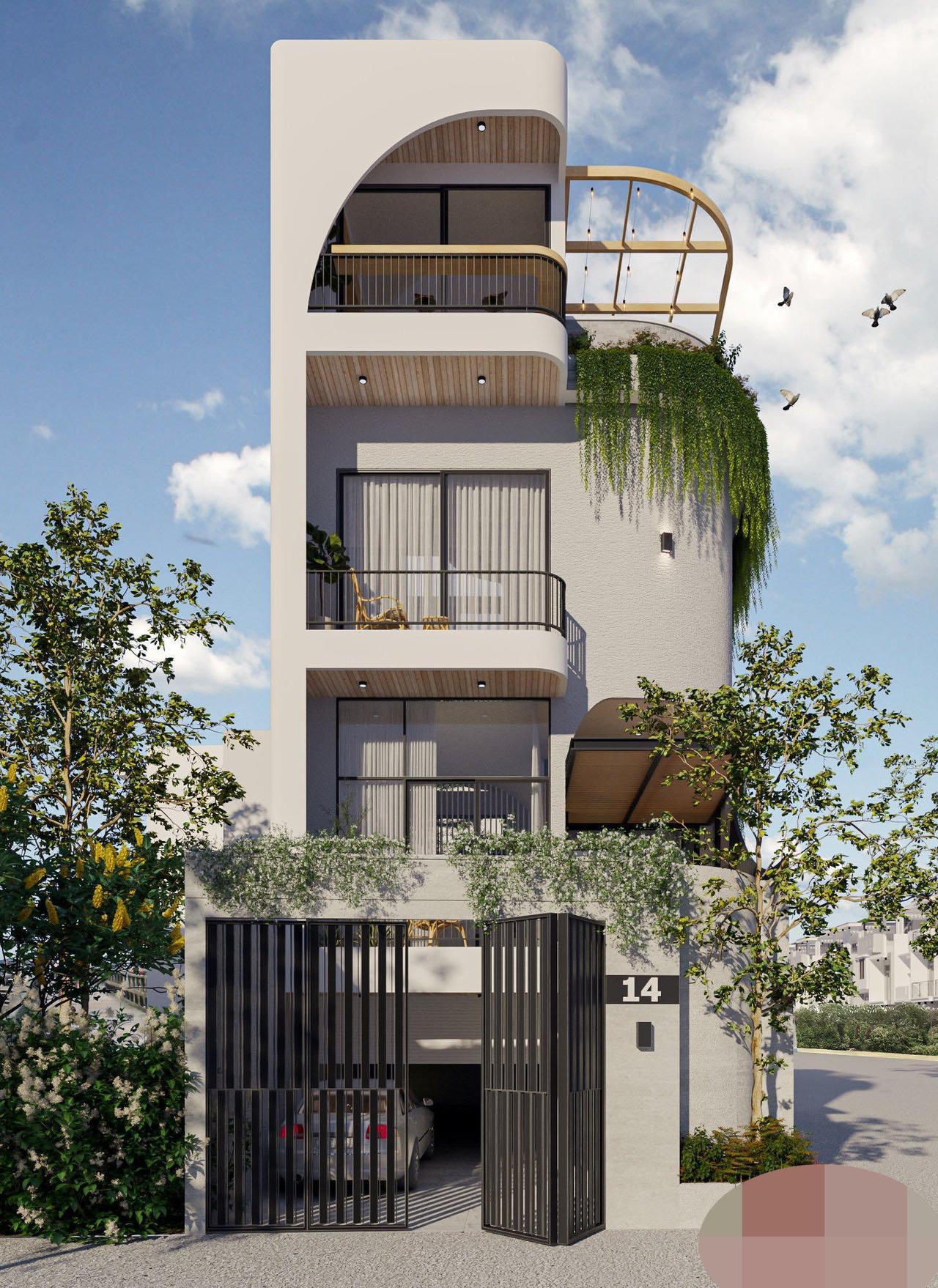 Rừng cây tươi tốt trong ngôi nhà giữa phố