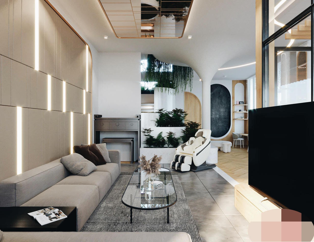 Rừng cây tươi tốt trong ngôi nhà giữa phố