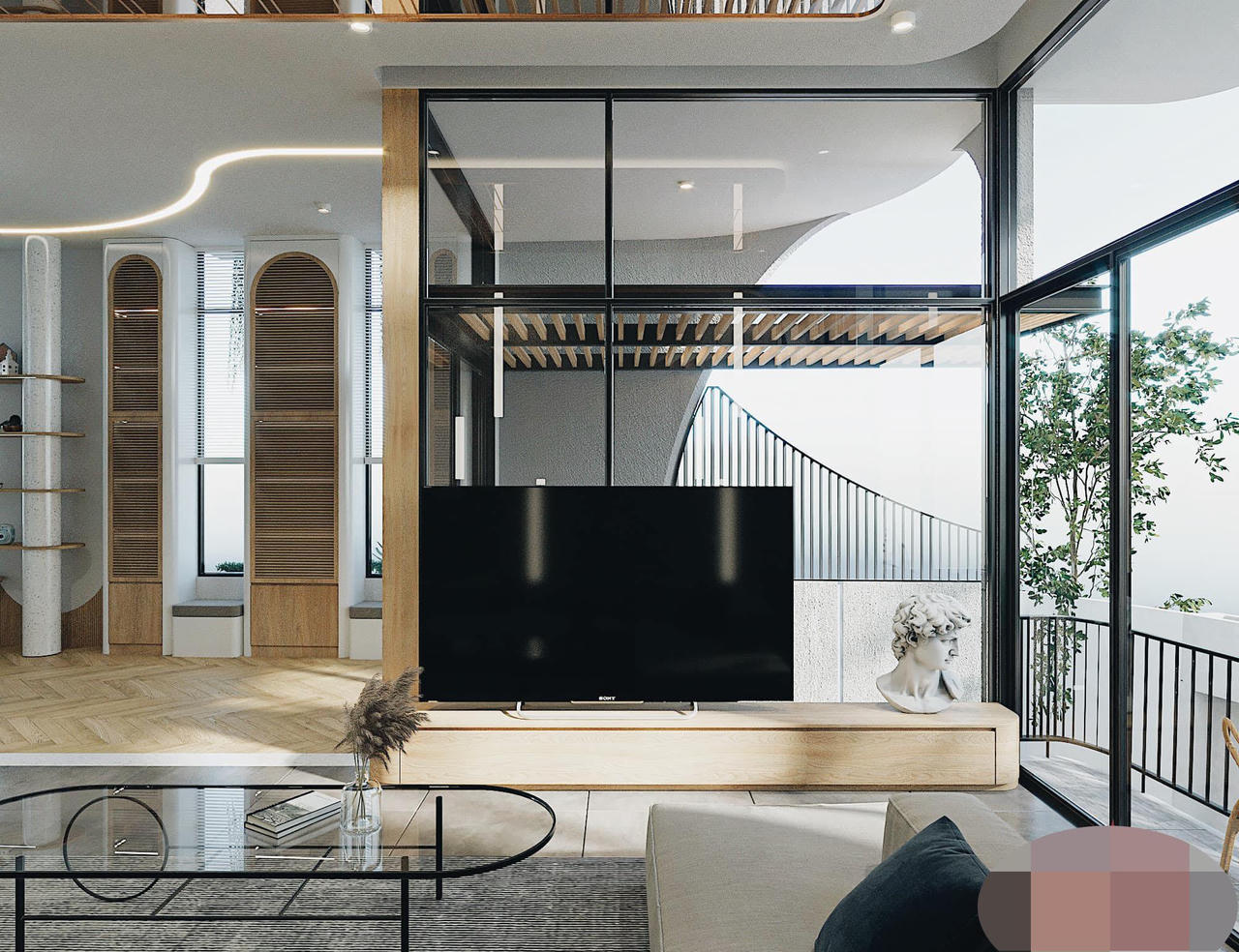 Rừng cây tươi tốt trong ngôi nhà giữa phố