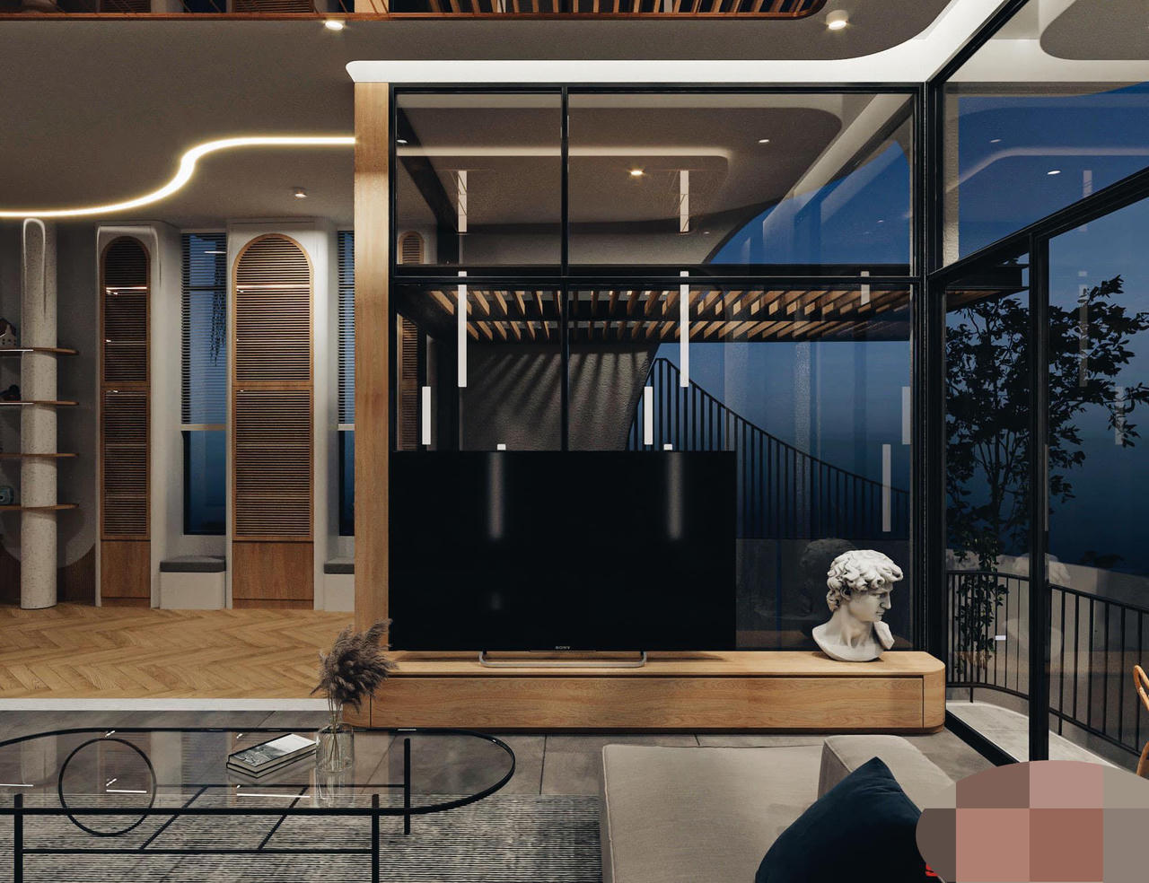 Rừng cây tươi tốt trong ngôi nhà giữa phố