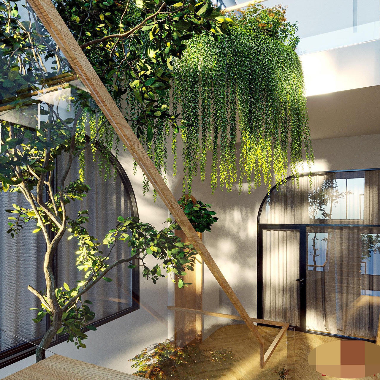 Rừng cây tươi tốt trong ngôi nhà giữa phố