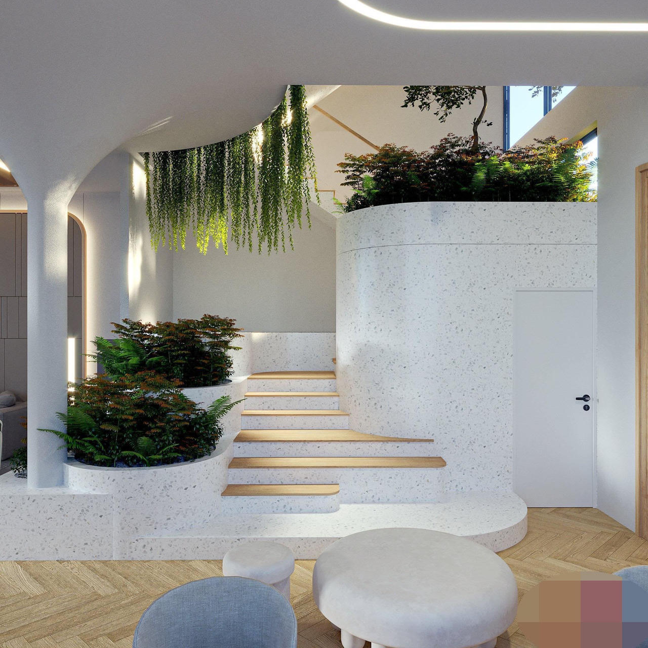 Rừng cây tươi tốt trong ngôi nhà giữa phố