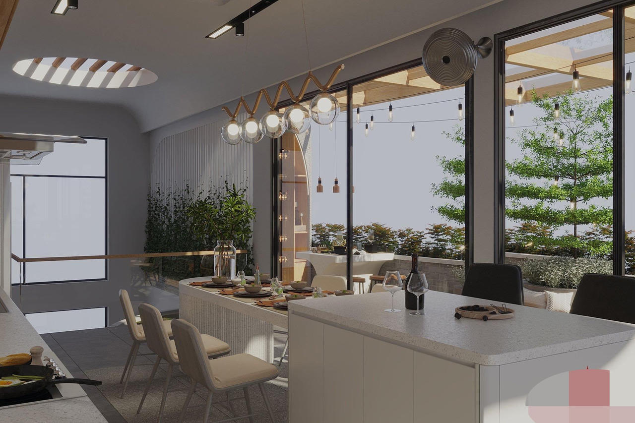 Rừng cây tươi tốt trong ngôi nhà giữa phố