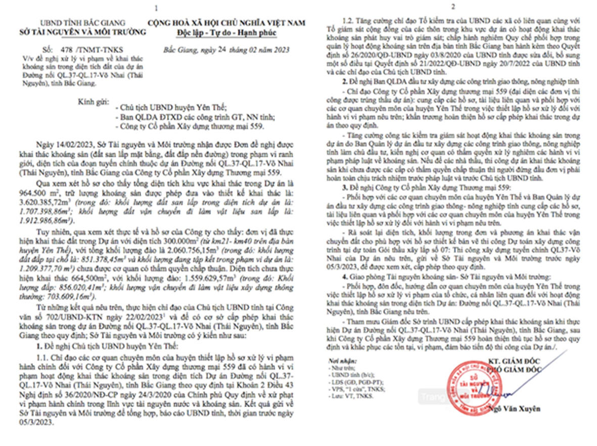 Nhà thầu khai thác “chui” 2 triệu m3 đất: Sở TN&MT Bắc Giang vào cuộc