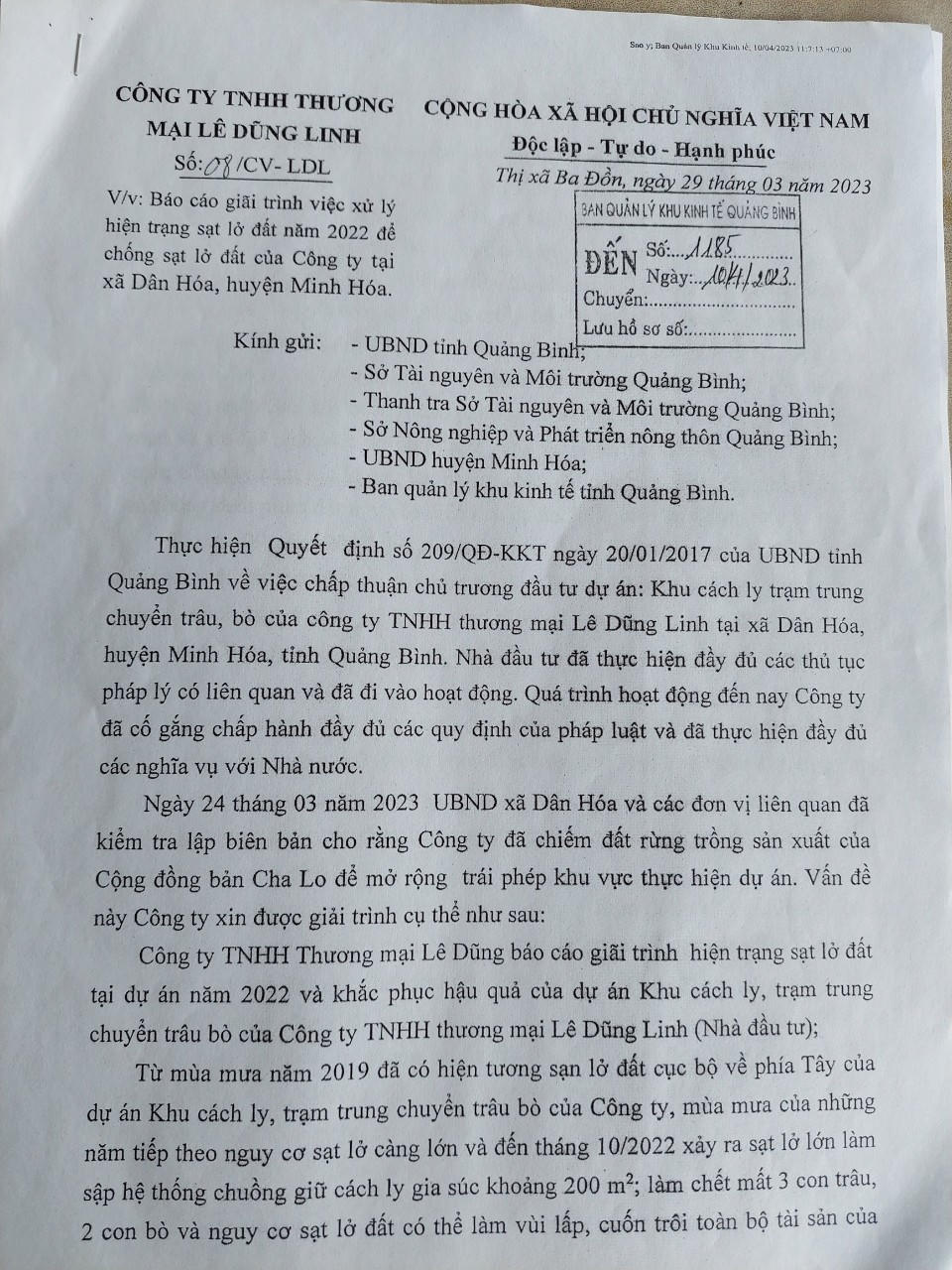 Vụ DN tại Quảng Bình vi phạm sử dụng đất: Công ty Lê Dũng Linh “nghiêm túc nhận khuyết điểm”
