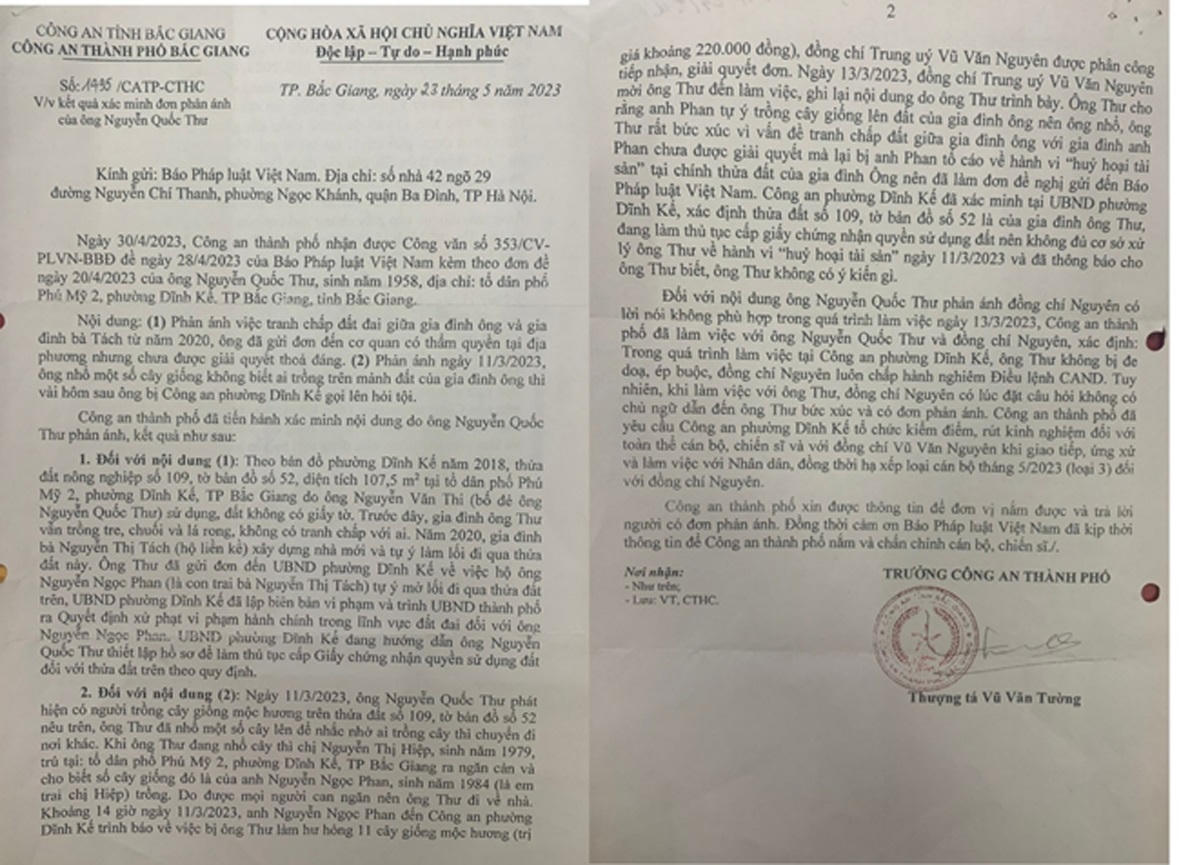 Công an TP Bắc Giang phản hồi ý kiến ông Nguyễn Quốc Thư