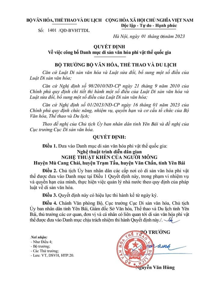 Nghệ thuật khèn của người Mông Yên Bái được đưa vào danh sách di sản văn hoá phi vật thể quốc gia