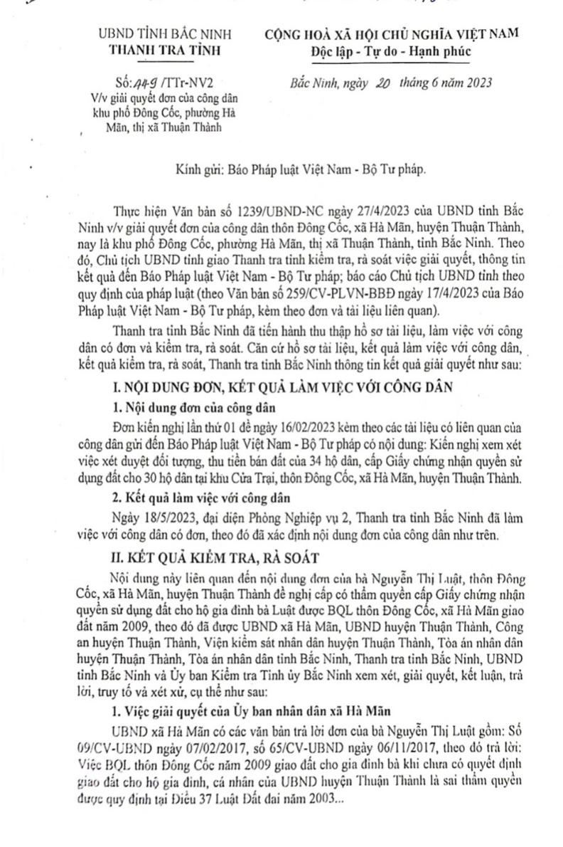 Vụ công dân khiếu nại liên quan đất đai tại Bắc Ninh: Thanh tra tỉnh thông tin chi tiết