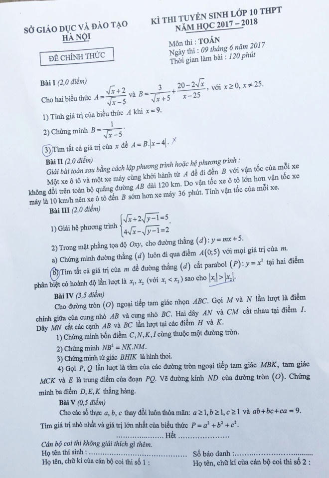 Tham khảo đề thi và đáp án môn Toán lớp 10 công lập