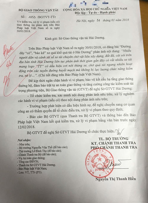 Bộ GTVT chỉ đạo xử lý nghiêm vụ “cò”, “bảo kê” xe quá khổ, quá tải ở Hải Dương