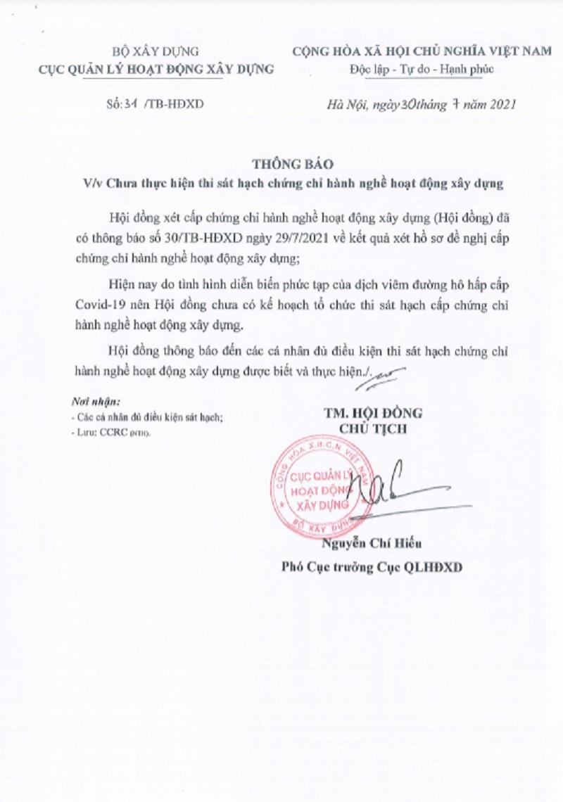 Chưa thực hiện thi sát hạch chứng chỉ hành nghề hoạt động xây dựng