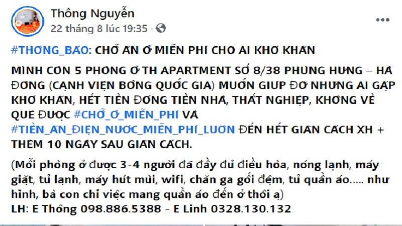  Tổng Giám đốc TH Land Group miễn phí chỗ ăn, ở cho người gặp khó khăn vì dịch COVID - 19