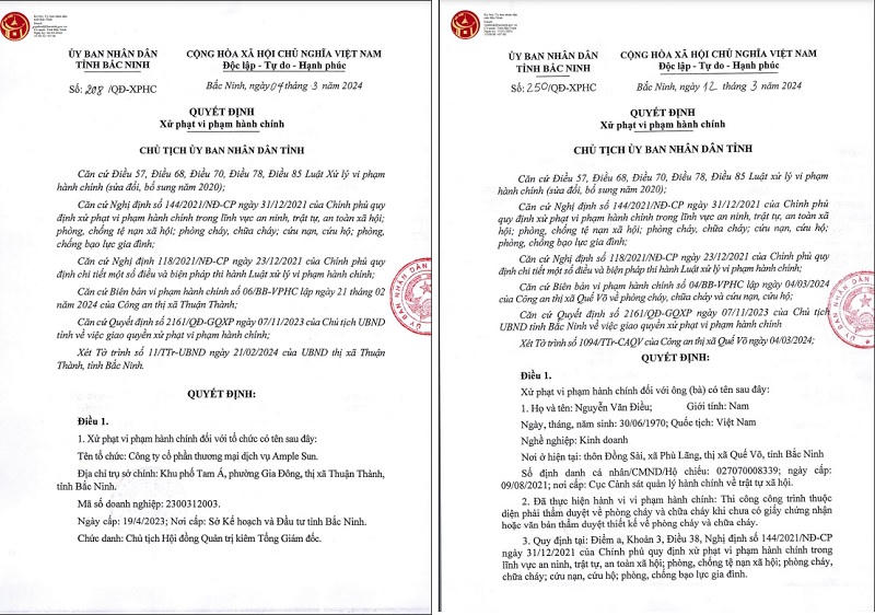 Bắc Ninh: Xử phạt 100 triệu đồng với 1 cá nhân, 1 tổ chức vi phạm quy định PCCC