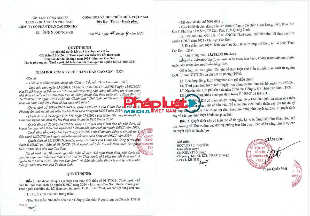 Điểm tên loạt gói thầu Công ty Ngọc Long trúng tại TKV