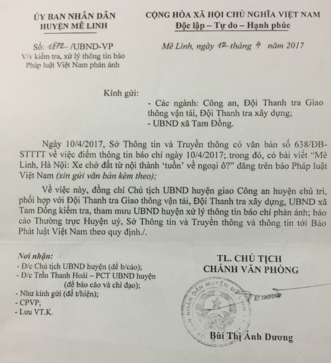 Mê Linh, Hà Nội: Chính quyền vào cuộc sau sự việc xe chở đất ‘tràn’ về địa phương