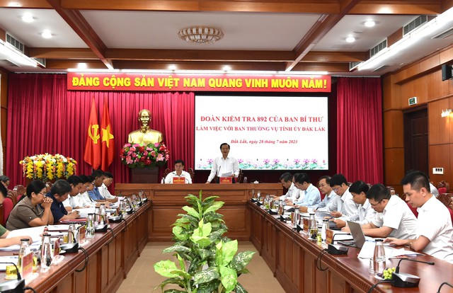 Đoàn Kiểm tra 892 của Ban Bí thư làm việc với Ban Thường vụ Tỉnh ủy Đắk Lắk