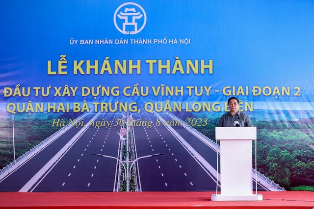 Thủ tướng Phạm Minh Chính dự lễ khánh thành cầu Vĩnh Tuy giai đoạn 2