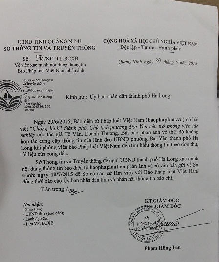 UBND tỉnh Quảng Ninh đề nghị làm rõ vụ Chủ tịch phường cản trở phóng viên