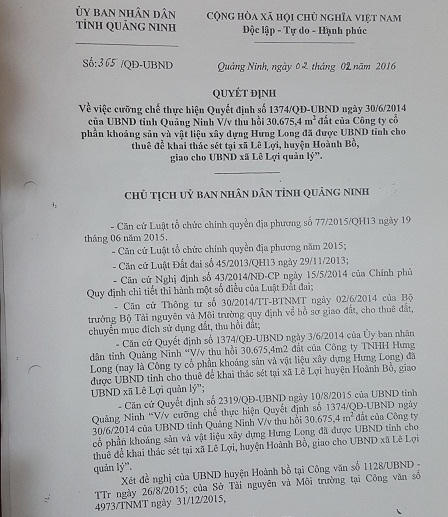 Doanh nghiệp “lao đao” vì quyết định sai luật của tỉnh Quảng Ninh