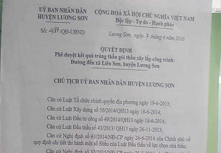 Lương Sơn (Hòa Bình):  “Hài hước” vụ đấu thầu, chỉ có một nhà thầu được “lọt” hồ sơ vào