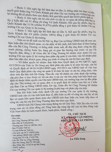 UBND tỉnh Hà Giang trần tình về việc bổ nhiệm Chi cục trưởng Chi cục Quản lý Thị trường 