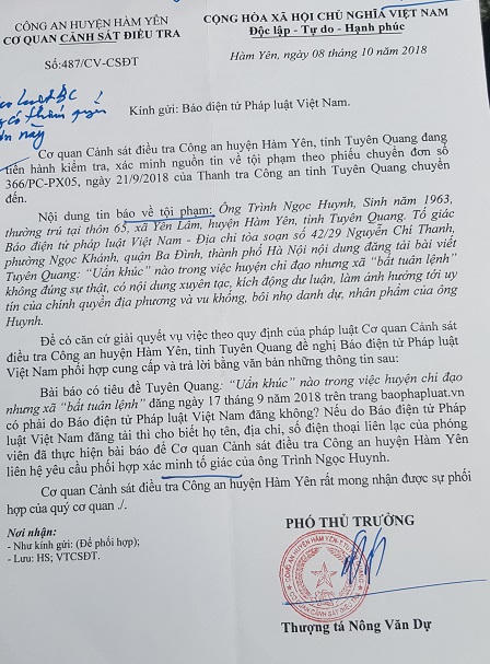 Tuyên Quang: Nghi vấn công an huyện Hàm Yên lạm quyền, xử lý vụ việc không đúng quy định?