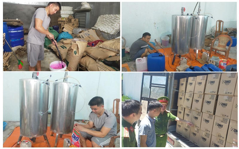 Bắt giữ số lượng lớn nước giặt và nước rửa bát giả nhãn hàng OMO tại Thanh Hóa
