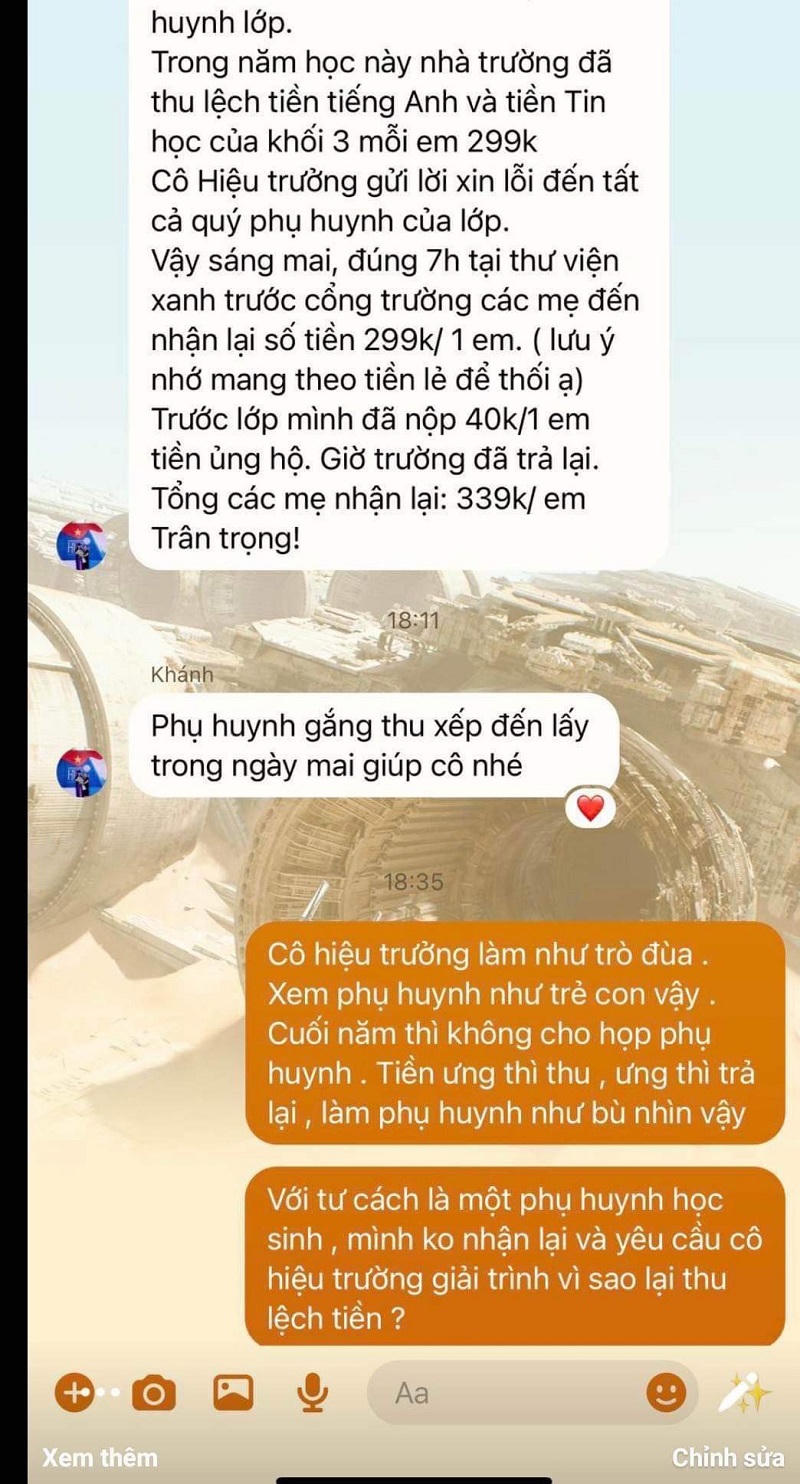 'Thu lệch' bị phản ánh, 1 trường tiểu học mời phụ huynh đến trả lại tiền