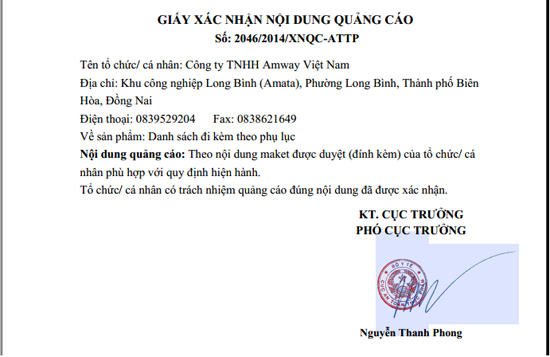 Amway Việt Nam vi phạm quy định về quảng cáo TPCN?