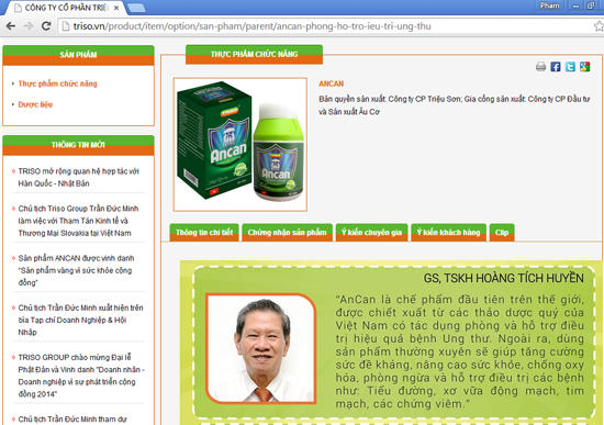 Chuyên gia “khen” TPCN Ancan là thành viên trong....ban cố vấn công ty?