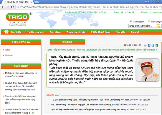 Chuyên gia “khen” TPCN Ancan là thành viên trong....ban cố vấn công ty?