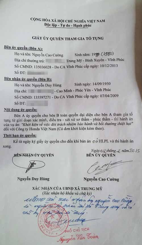 Vụ Honda từ chối bảo hành: Người tiêu dùng sẽ khởi kiện ra tòa