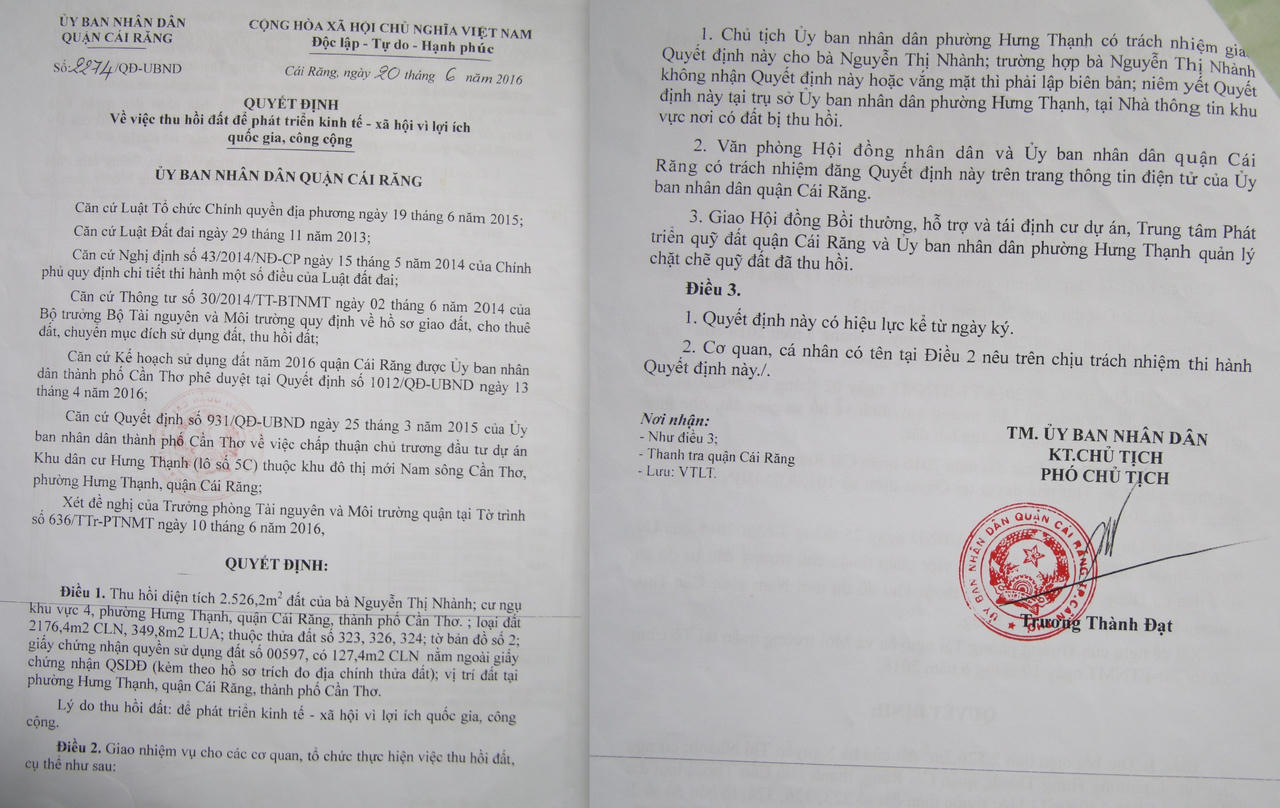 Cần Thơ:  Dân “tố” dự án KDC Hưng Thạnh “lờ” tái định cư