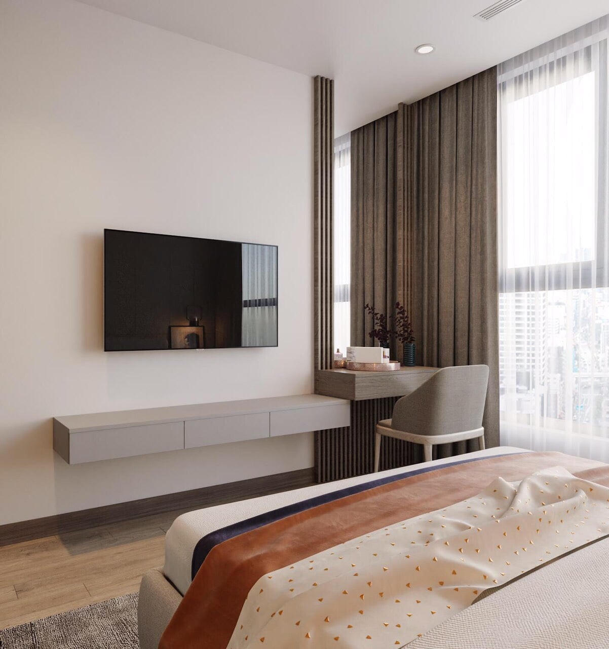 Căn hộ mang phong cách Modernism được decor với gam màu trầm, sang trọng