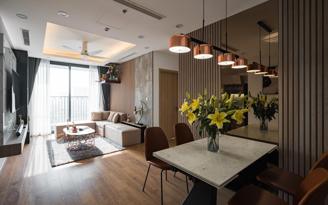 Căn hộ mang phong cách Modernism được decor với gam màu trầm, sang trọng