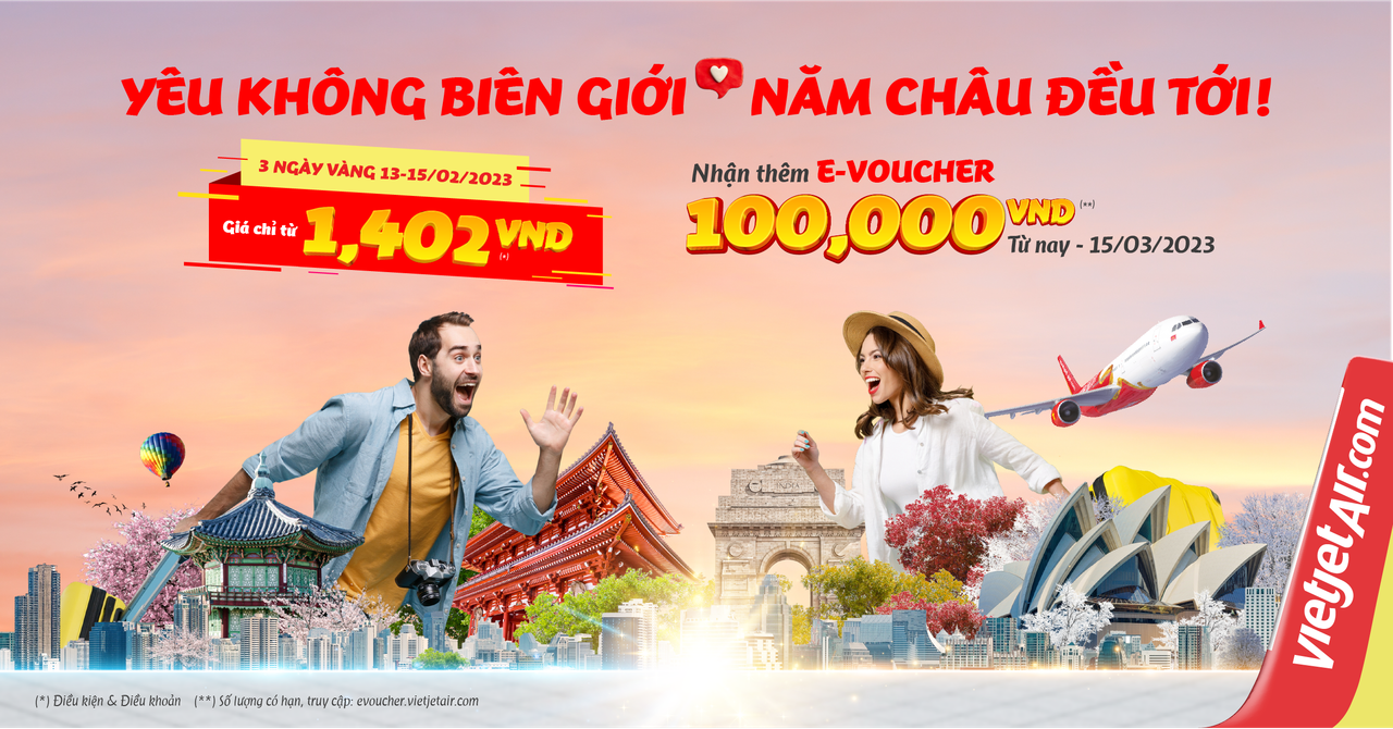 Vietjet tung vé ưu đãi giá từ 1.402 đồng dịp Valentine